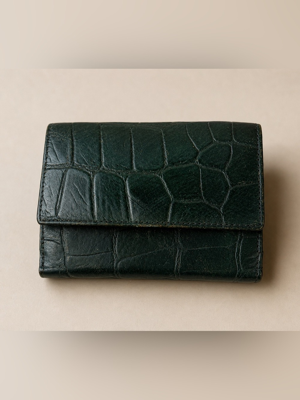 Access Denied Dark Green Croc Embossed Leather Trifold Wallet Coin Purse